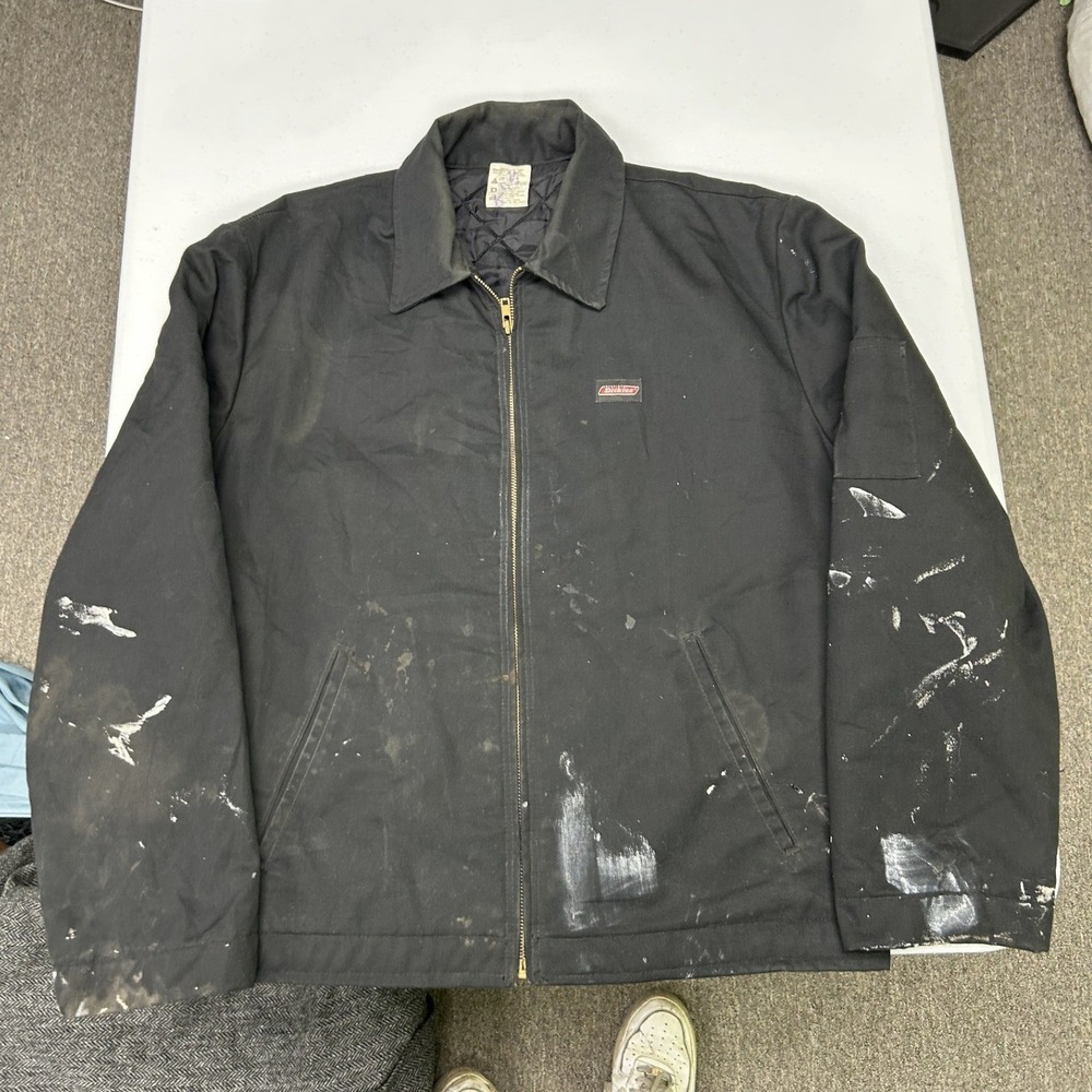 Dickies Eisenhower Jacket Mens L Black Distressed Paint Splatter NJ915BK